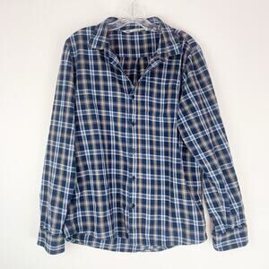 Travis Mathew Shirt Mens Large Flannel Button Up Plaid Blue Yellow Casual‎ Adult